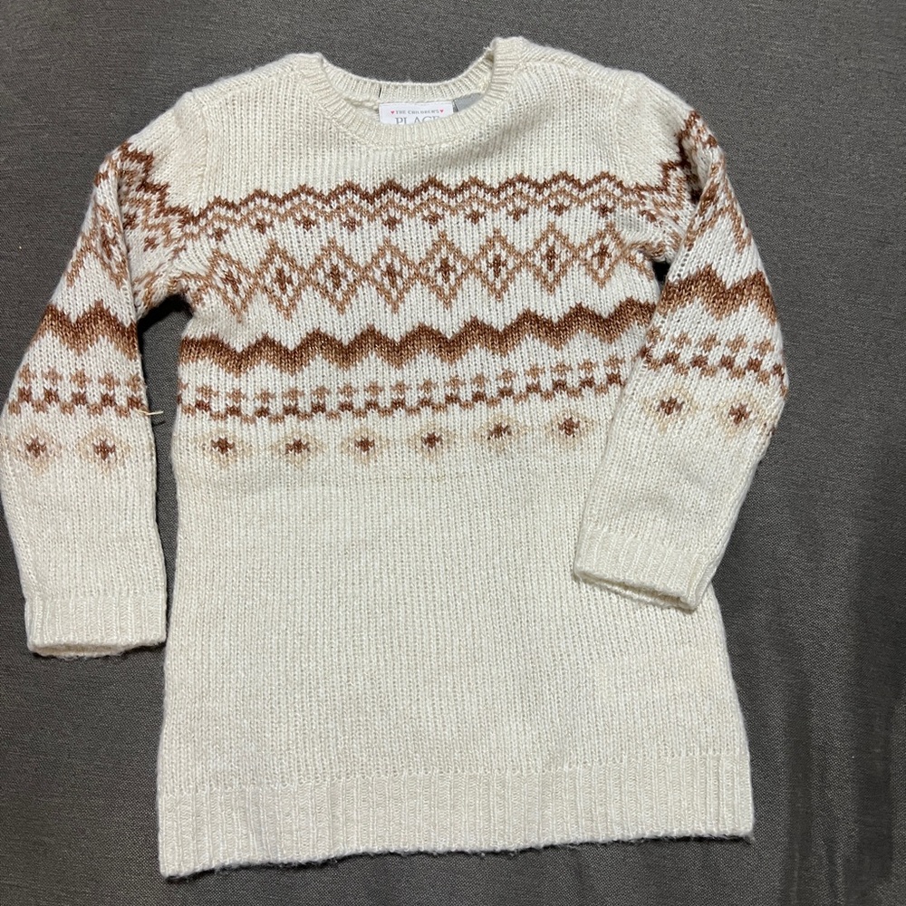 Cream and Brown Knit Sweater Dress